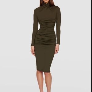 New Susana Monaco Crisscross MockNeck Bodycon Dress Longsleeve Hunter Green Sz L